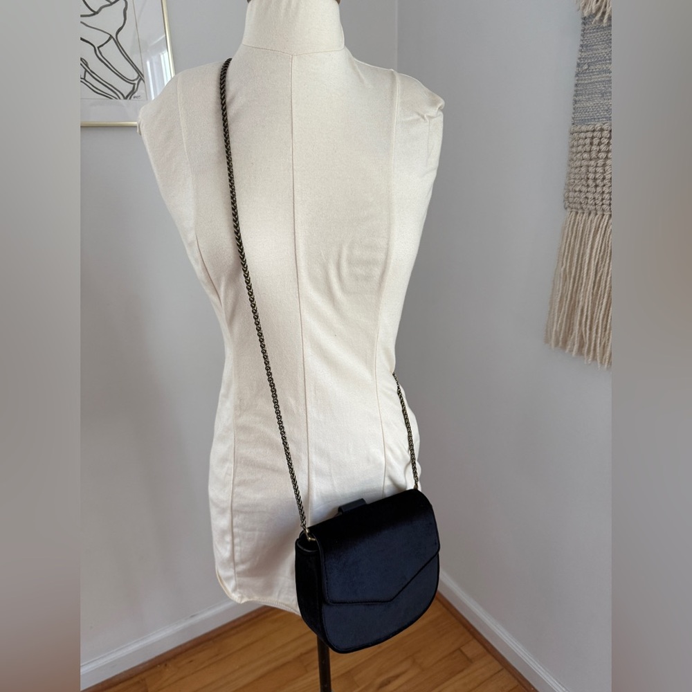Anthropologie Black Velvet Chain Strap Shoulder Bag